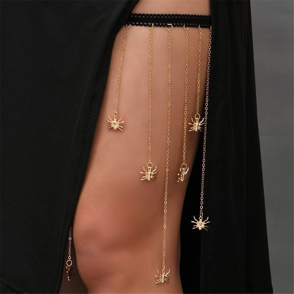 FASHION SEXY SPIDER PENDANT GOLD COLOR METAL TASSEL LEG CHAIN FOR WOMEN